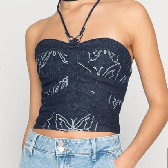 Jaded London | Tops | Jaded London Denim Butterfly Embossed